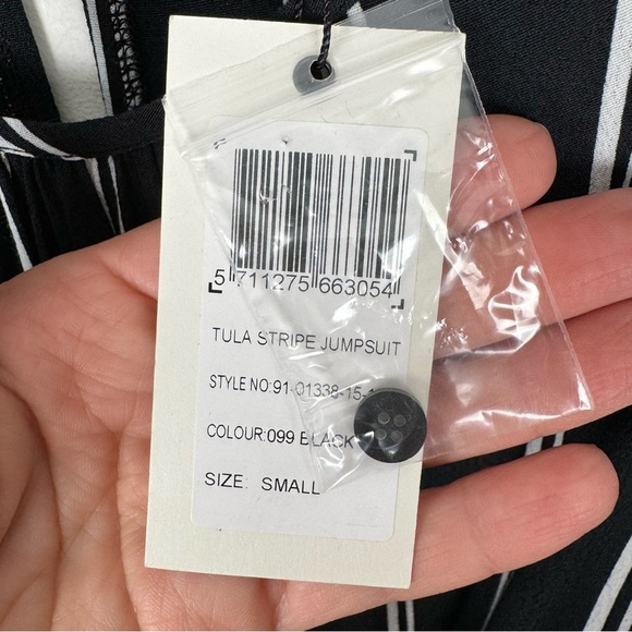 Sparkz Copenhagen Short Sleeve Crop Wide Leg Jumpsuit Black White Stripe Small - Picture 11 of 15